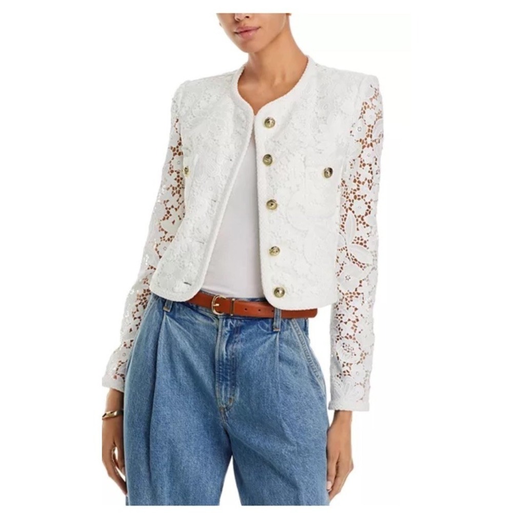 Generation Love Amber Lace Jacket Size XS White Crop Length Gold Lion Buttons